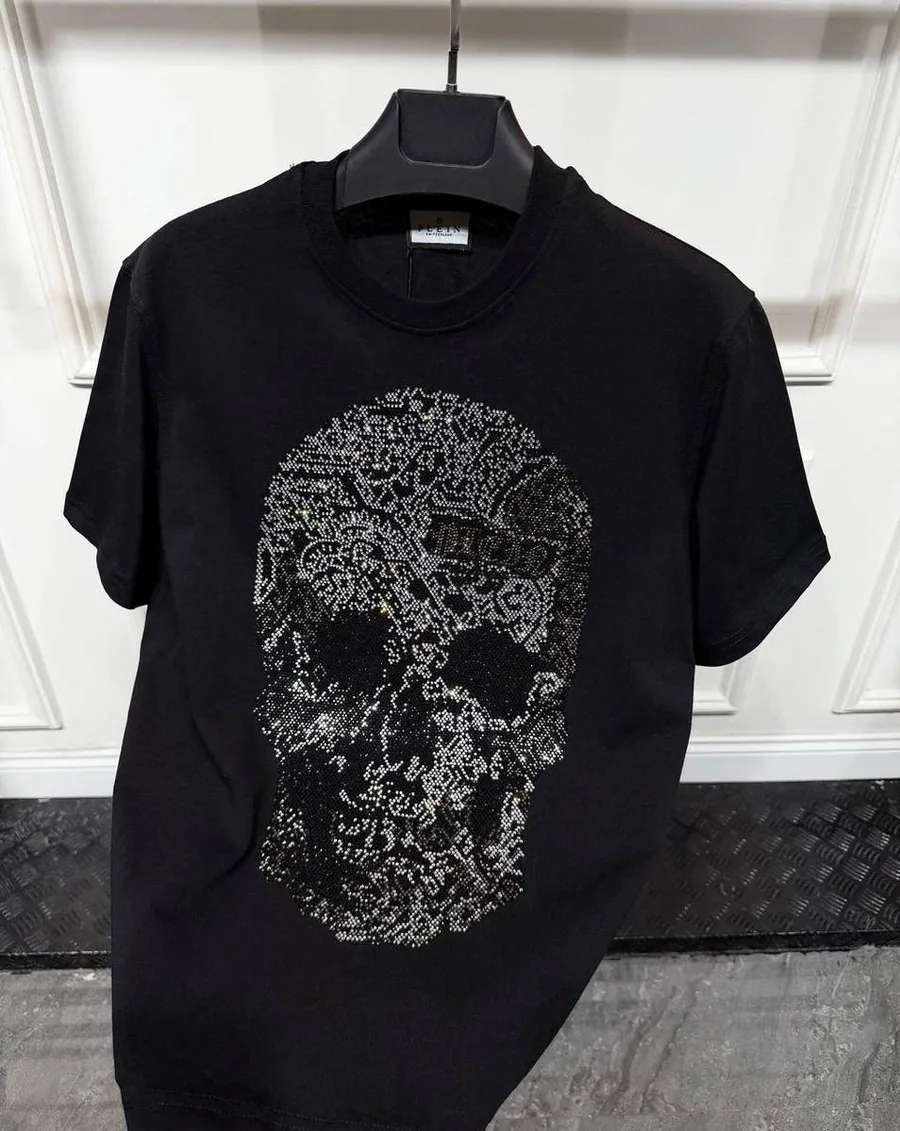 Чоловіча футболка Philipp Plein з бавовни літня Чорний Туреччина